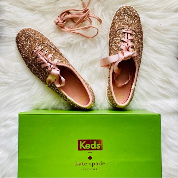 Kate Spade Rose Gold Glitter Lace Up Sneakers IOB - Picture 9 of 16
